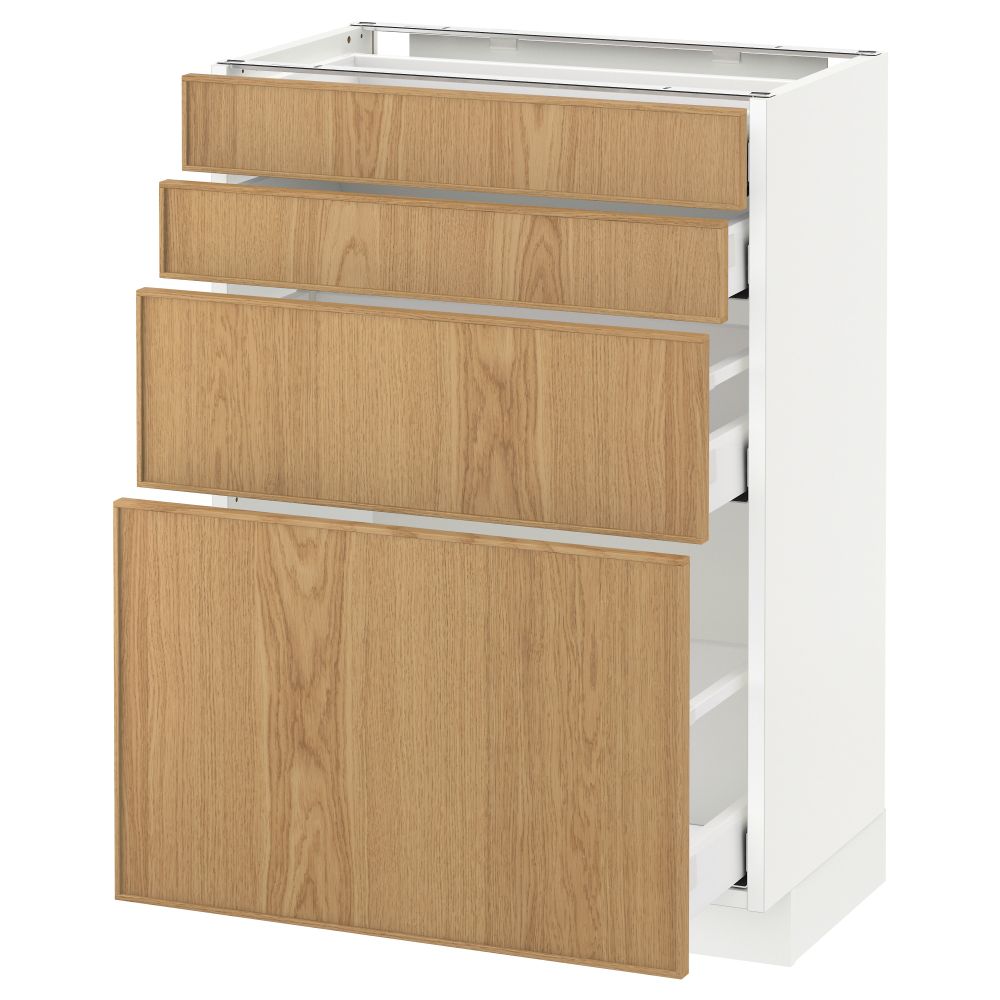 Напольный шкаф 4 фронтальных панели, 4 ящика МЕТОД / МАКСИМЕРА, белый, Экестад дуб - схема-чертеж с размерами