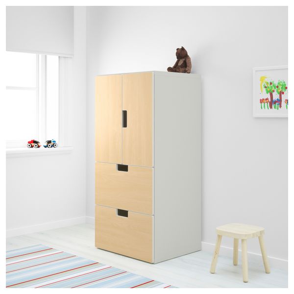 Комбинация для хранения с дверцами, ящиками СТУВА, белый, береза (60x50x128 см) - фото 2