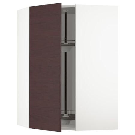 Угловой навесного шкаф с вращающейся секц, белый Аскерсунд/темно-коричневый под ясень 68x100 см IKEA METOD МЕТОД 493.354.50