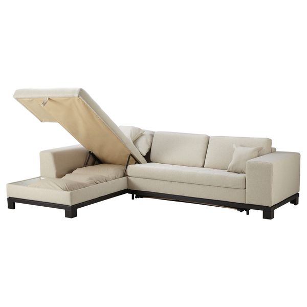 Угловой диван-кровать c модулем для хран, лев НОГЕРСУНД, Толлэби бежевый - схема-чертеж с размерами