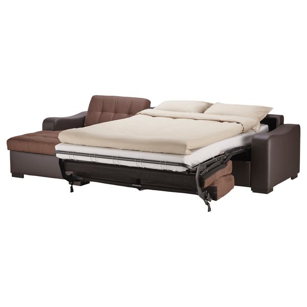 Угловой диван-кровать c модулем для хранения, левосторонний ЛИАРУМ / ЛАСЕЛЕ, Оннарп коричневый, Бумстад темно-коричневый - фото 3