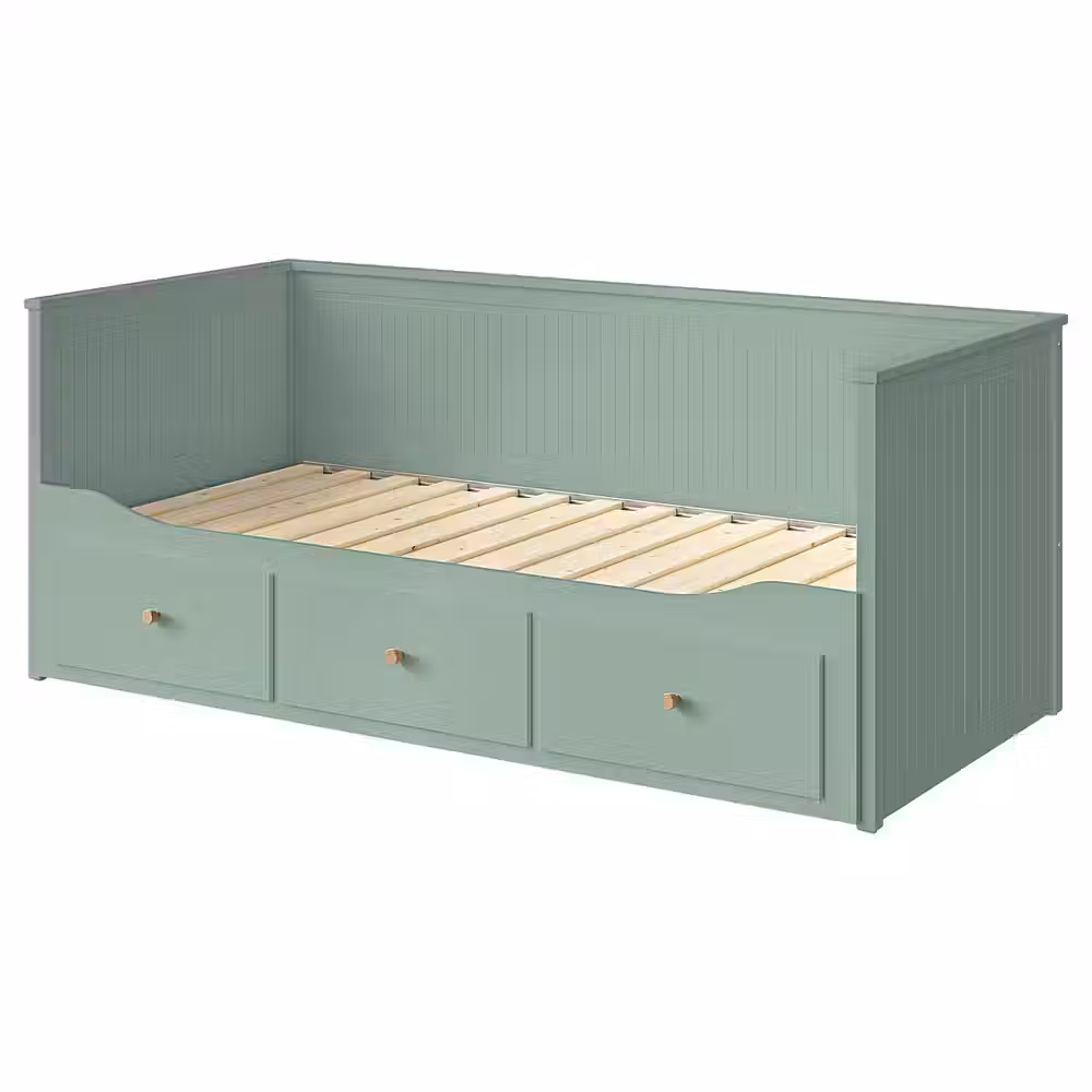 HEMNES Каркас кровати-кушетки с 3 ящиками - серо-зеленый 80x200 см - фото 1