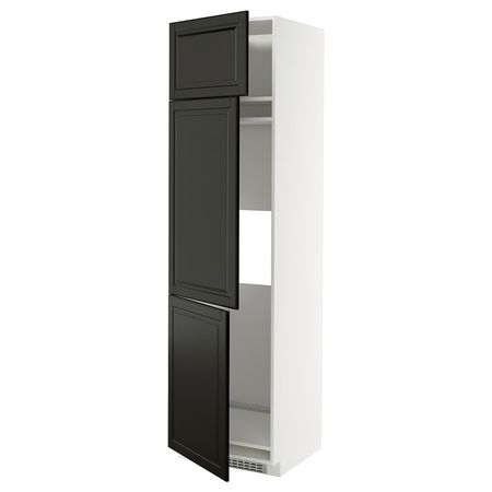 METOD Высокий шкаф д/холод/мороз/3 дверцы - белый/Bodbyn чёрный 60x60x220 см