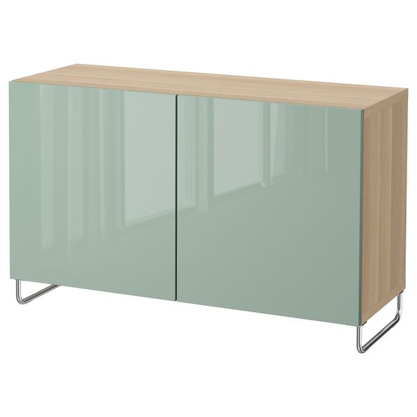 Комбинация для хранения с дверцами, под беленый дуб, СЕЛЬВИКЕН/СУЛАРП глянцевый/серо-зеленый светлый, 120x40x74 см IKEA БЕСТО - схема-чертеж с размерами