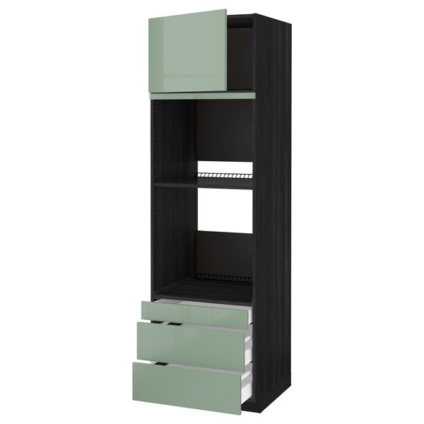 Высокий шкаф для духовки комбинированный, духовка + дверца, 3 ящика МЕТОД / МАКСИМЕРА, черный, Калларп светло-зеленый (60x60x200 - схема-чертеж с размерами