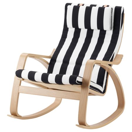 Кресло-качалка ПОЭНГ, дубовый шпон, Стенли черный/белый