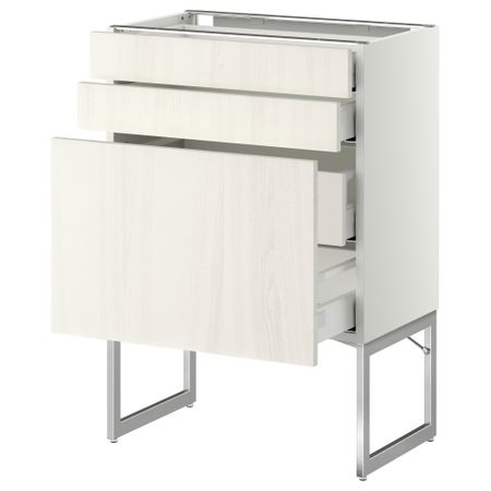 Напольный шкаф 3 фронтальных панели, 2 нижних, 2 средних ящика МЕТОД / МАКСИМЕРА, белый, Росдаль белый