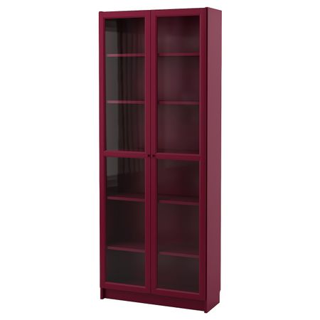 Шкаф книжный со стеклянными дверьми, темно-красный 80x30x202 см IKEA BILLY БИЛЛИ 203.856.19