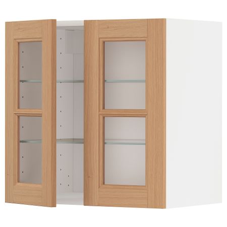 Навесной шкаф, полки, 2 стеклянные двери, 60x60 см, белый IKEA METOD МЕТОД 094.380.49