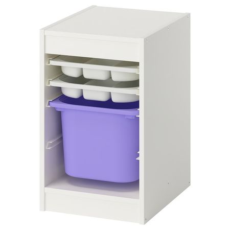 TROFAST Комбинация с контейнером/лотками - белый белый/сиреневый 34x44x56 см
