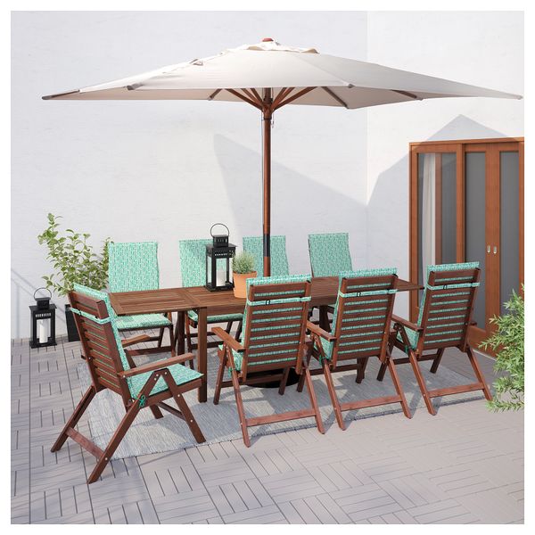 Стол + 8 кресел для сада ЭПЛАРО, коричневая морилка, Нэстон зеленый - фото 2