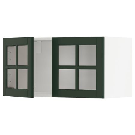 Навесной шкаф, 2 стеклянные дверцы, белый/Будбин темно-зеленый 80x40 см IKEA METOD МЕТОД 694.472.63