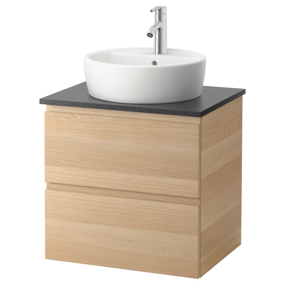 Шкаф п-раковину/столешн45/раковина ГОДМОРГОН/АЛДЕРН / ТОРНВИКЕН, под беленый дуб, черный (62x49x74 см) - схема-чертеж с размерами