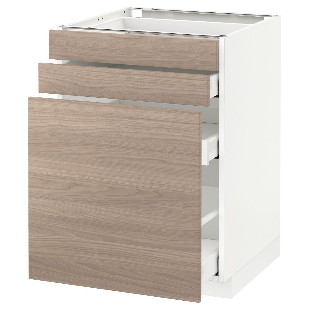 Напольный шкаф с выдвижными модулями, 2 фронтальные панели МЕТОД / МАКСИМЕРА, белый, Брокхульт светло-серый - схема-чертеж с размерами