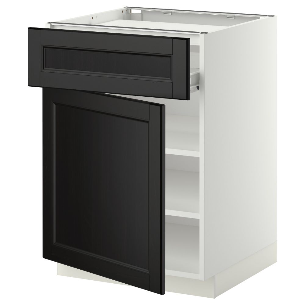 Напольный шкаф для варочной панели, ящик, полка, дверцы МЕТОД / ФОРВАРА, белый, Лаксарби черно-коричневый черно-коричневый - фото 1