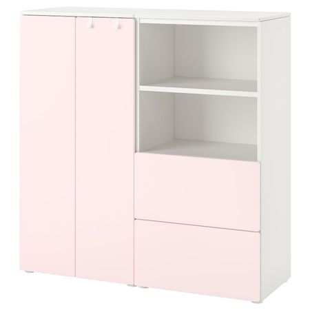Комбинация для хранения, белый/бледно-розовый 120x42x123 см IKEA SMÅSTAD СМОСТАД / OPPHUS ОПХУС 194.288.89