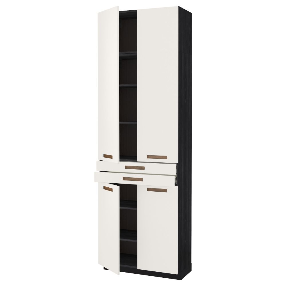 Высокий шкаф + полки, 2 ящика, 4 дверцы МЕТОД / ФОРВАРА, черный, Мэрста белый (80x37x240 см) - схема-чертеж с размерами