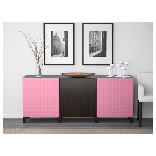 Комбинация для хранения с ящиками БЕСТО, Дьюпвикен розовый, Лаппвикен черно-коричневый (180x40x74 см) - фото 2