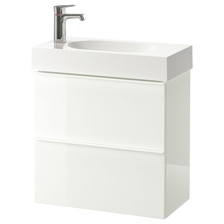 Шкаф для раковины с 2 ящ, глянцевый белый, БРОГРУНД смеситель, 62x33x68 см IKEA ГОДМОРГОН / БРОВИКЕН 892.923.16