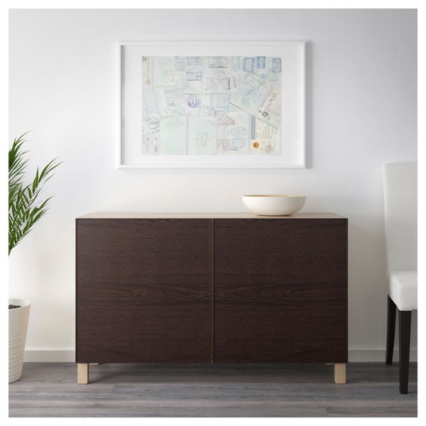 Комбинация для хранения с дверцами БЕСТО, под беленый дуб, Инвикен черно-коричневый (120x40x74 см) - схема-чертеж с размерами