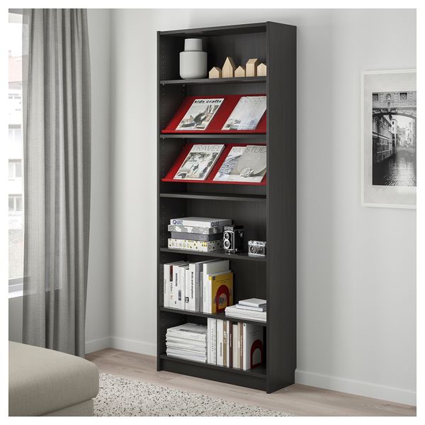 Стеллаж с наклонной полкой БИЛЛИ / БОТТНА, черно-коричневый, красный (80x28x202 см) - фото 2