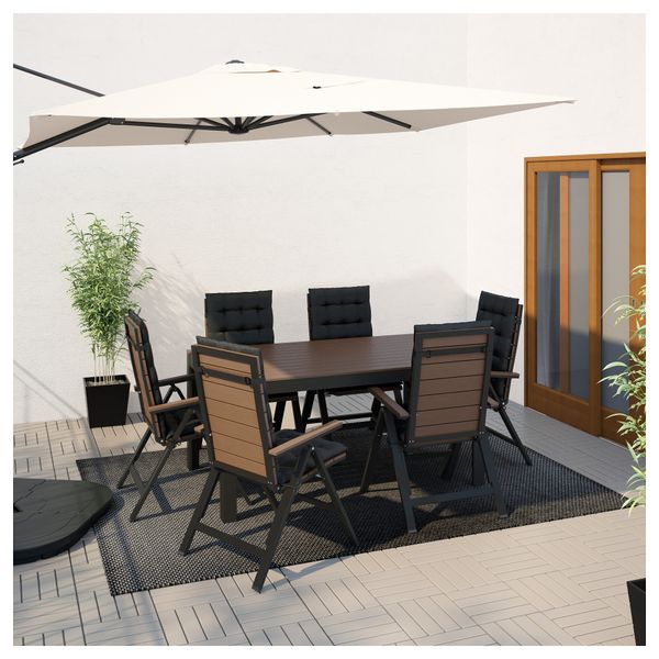 Стол, 6 кресел для сада ФАЛЬСТЕР, черный, коричневый - фото 2