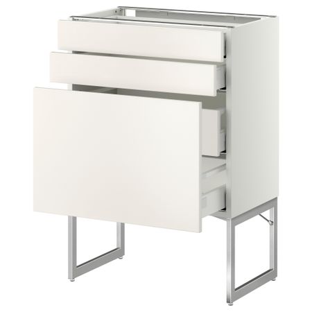Напольный шкаф 3 фронтальных панели, 2 нижних, 2 средних ящика МЕТОД / МАКСИМЕРА, белый, Веддинге белый