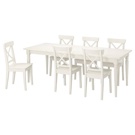 Стол и 6 стульев, белый/белый 155/215 см IKEA INGATORP ИНГАТОРП / INGOLF ИНГОЛЬФ 692.968.86