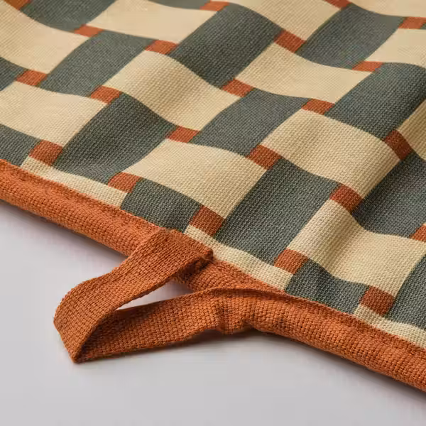 RINNIG Варежка-прихватка - с рисунком светло-бежевый/серо-зеленый коричнево-красный - схема-чертеж с размерами