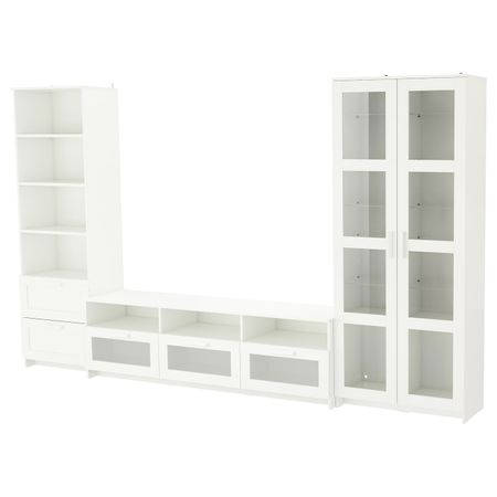 Шкаф для ТВ, комбинированный, стекляные дверцы, белый 320x41x190 см IKEA BRIMNES БРИМНЭС 392.782.33