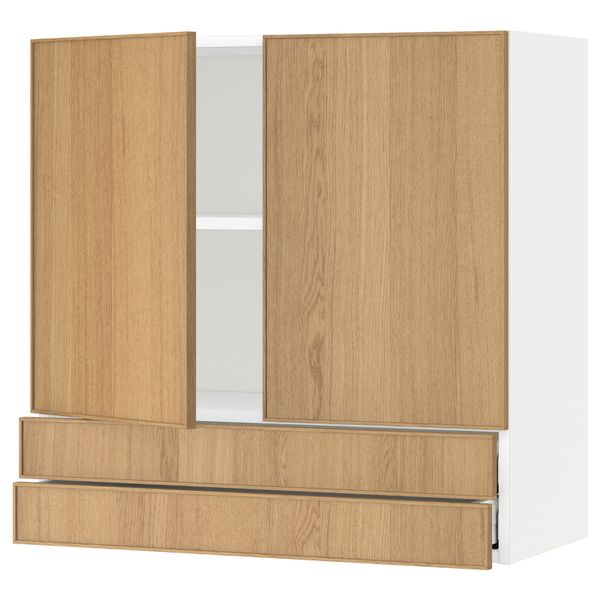 Навесной шкаф, 2 дверцы, 2 ящика МЕТОД / МАКСИМЕРА, белый, Экестад дуб - схема-чертеж с размерами