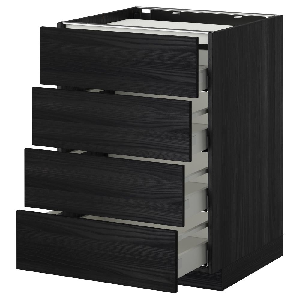 Напольный шкаф, 4 фронтальных панели, 4 ящика МЕТОД / МАКСИМЕРА, черный, Тингсрид черный - фото 1