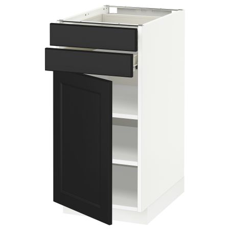 Напольный шкаф с дверцей, 2 ящиками МЕТОД / ФОРВАРА, белый, Лаксарби черно-коричневый