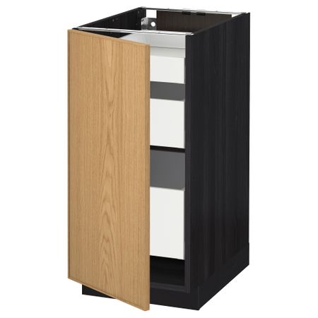 Напольный шкаф с 1 дверцей, 3 ящика МЕТОД / МАКСИМЕРА, черный, Экестад дуб
