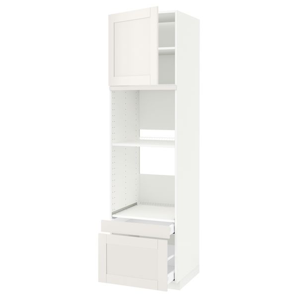 Высокий шкаф для духовки комбинированный, духовка + дверца, 2 ящика МЕТОД / МАКСИМЕРА, белый, Сэведаль белый - схема-чертеж с размерами