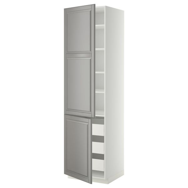 Высокий шкаф + полки, 3 ящика, 2 дверцы МЕТОД / ФОРВАРА, белый, Будбин серый - фото 1