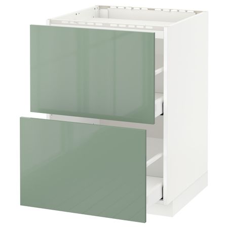 Напольный шкаф, 2 фронтальных панели/2ящика, белый, Калларп светло-зеленый, 60x60 см IKEA МЕТОД 792.458.63