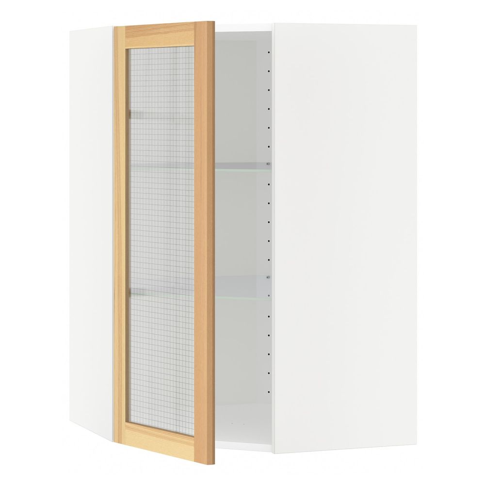 Угловой навесной шкаф с полками, стекляными дв, белый/Торхэмн ясень 68x100 см IKEA METOD МЕТОД 692.260.11 - фото 1