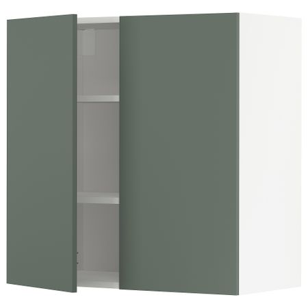 Навесной шкаф с полками, 2 дверцы, белый, Bodarp серо-зеленый, 80x80 см IKEA METOD МЕТОД 494.578.56