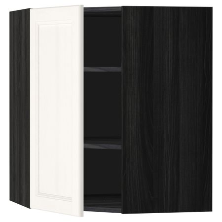 Угловой навесной шкаф с полками МЕТОД, черный, Лаксарби белый