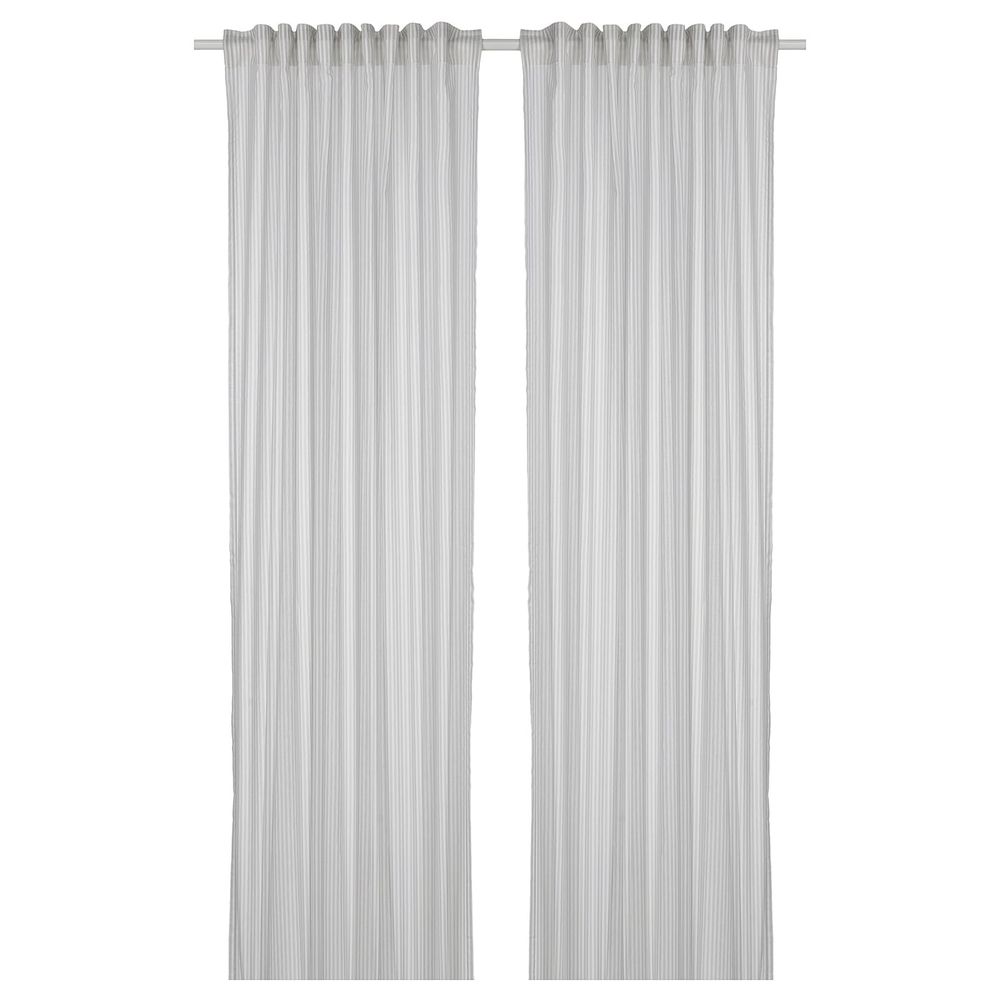 Гардины, 2 шт., белый, светло-серый в полоску 120x300 см IKEA BYMOTT БЮМОТТ 904.666.88 - фото 1