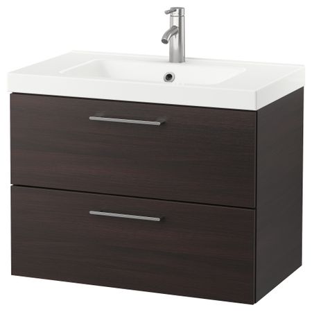 Шкаф для раковины с 2 ящиками ГОДМОРГОН / ОДЕНСВИК, черно-коричневый (80x49x64 см)