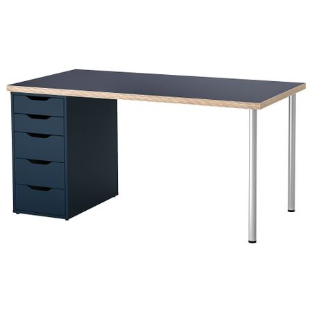 Стол ЛИННМОН / АЛЕКС, черно-синий, серый (150x75 см)
