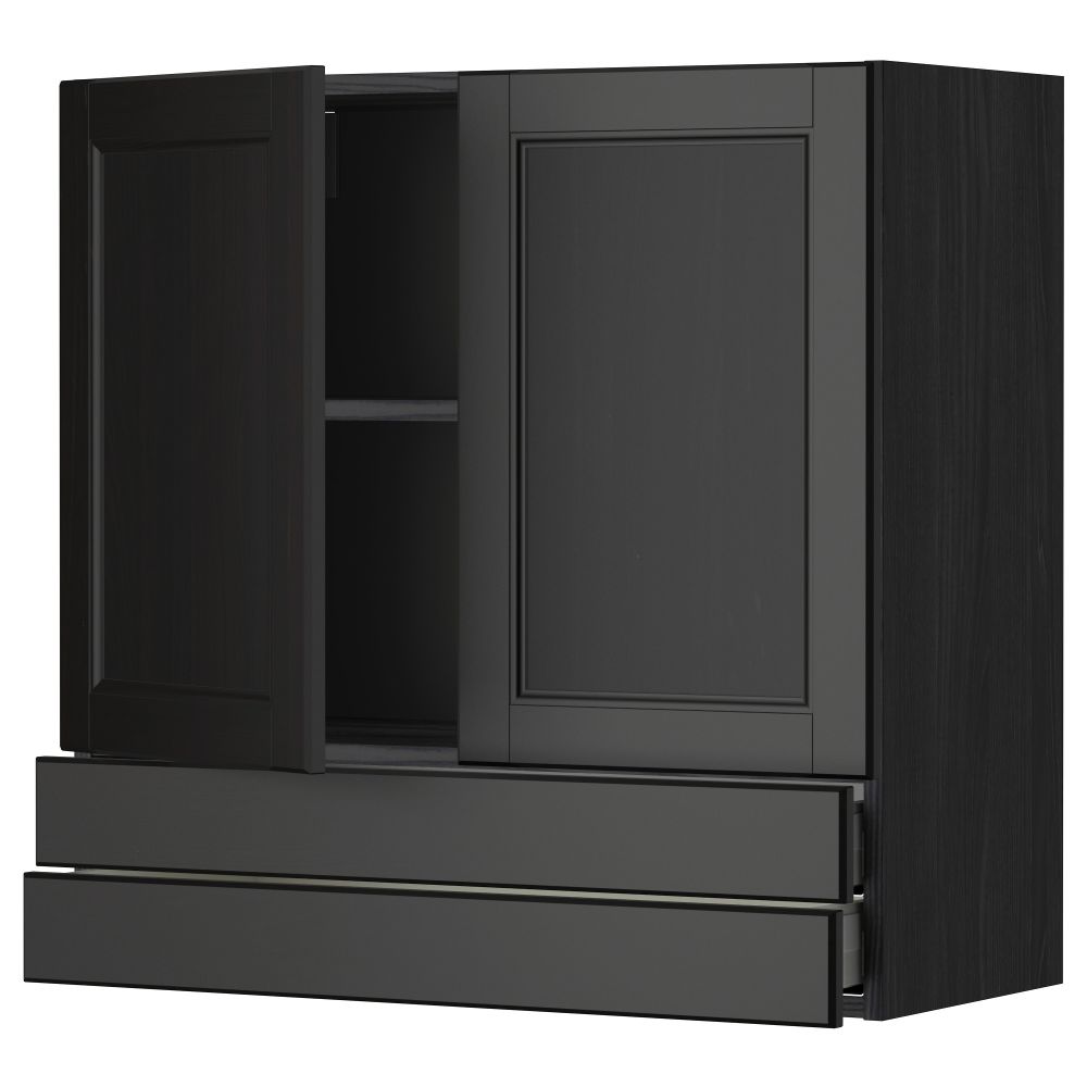 Навесной шкаф, 2 дверцы, 2 ящика МЕТОД / МАКСИМЕРА, черный, Лаксарби черно-коричневый - фото 1