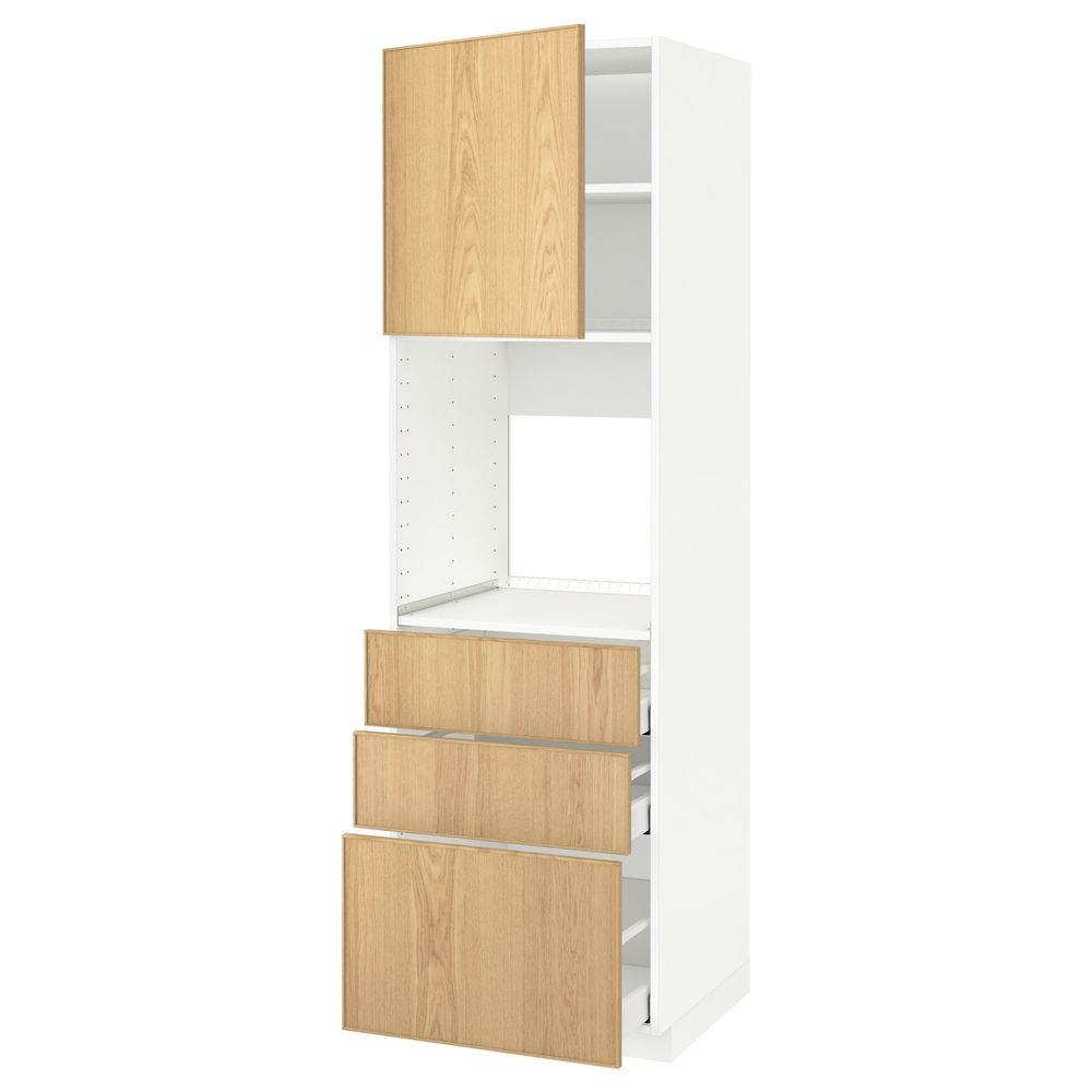 Высокий шкаф для духовки/дверь/3ящика, белый/Экестад дуб 60x60x200 см IKEA METOD МЕТОД / MAXIMERA МАКСИМЕРА 792.371.46 - схема-чертеж с размерами