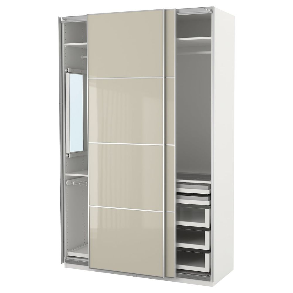 Гардероб, белый Хокксунд, глянцевый светло-бежевый, 150x66x236 см IKEA ПАКС 793.059.08 - фото 1