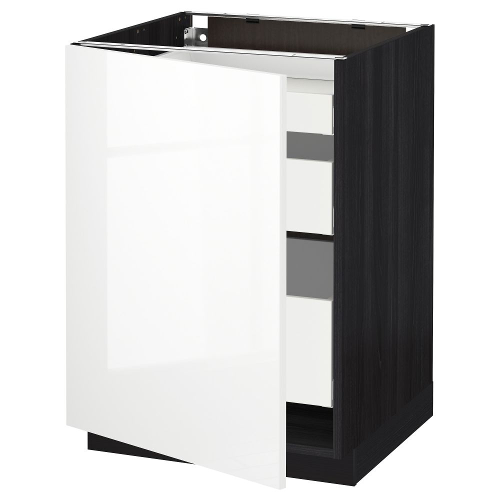 Напольный шкаф с 1 дверцей, 3 ящика МЕТОД / МАКСИМЕРА, черный, Рингульт белый - схема-чертеж с размерами