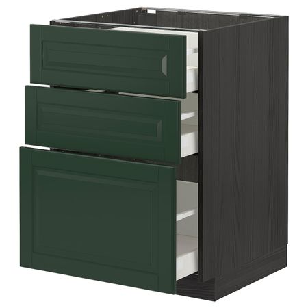 Напольный шкаф с 3 ящиками, черный/Будбин темно-зеленый 60x60 см IKEA МЕТОД / МАКСИМЕРА 893.030.27