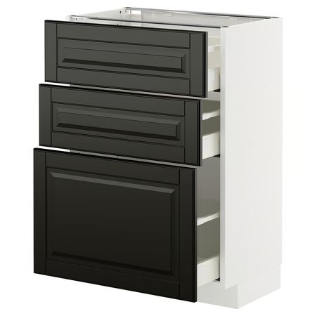 METOD / MAXIMERA Напольный шкаф с 3 ящиками - белый/Bodbyn чёрный 60x37 см