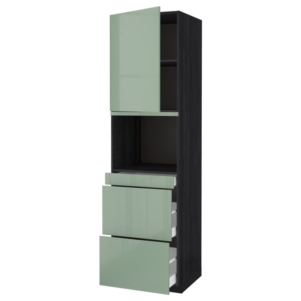 Высокий шкаф для СВЧ/дверца, 3 ящика МЕТОД / МАКСИМЕРА, черный, Калларп светло-зеленый - схема-чертеж с размерами